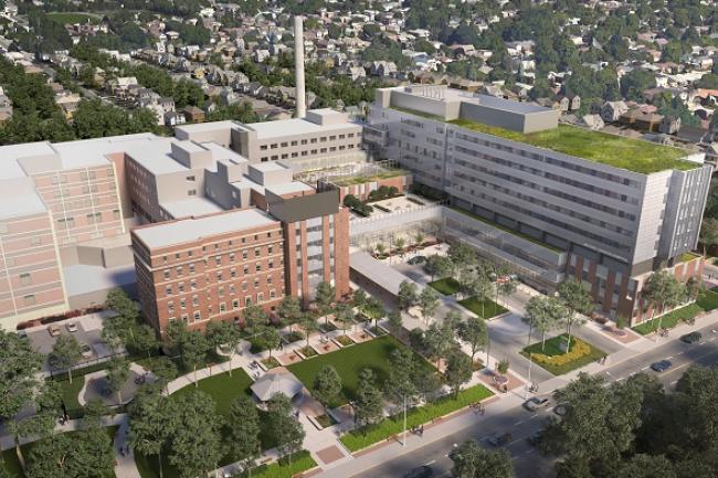 aerial view of architect’s rendering of the new hospital campus