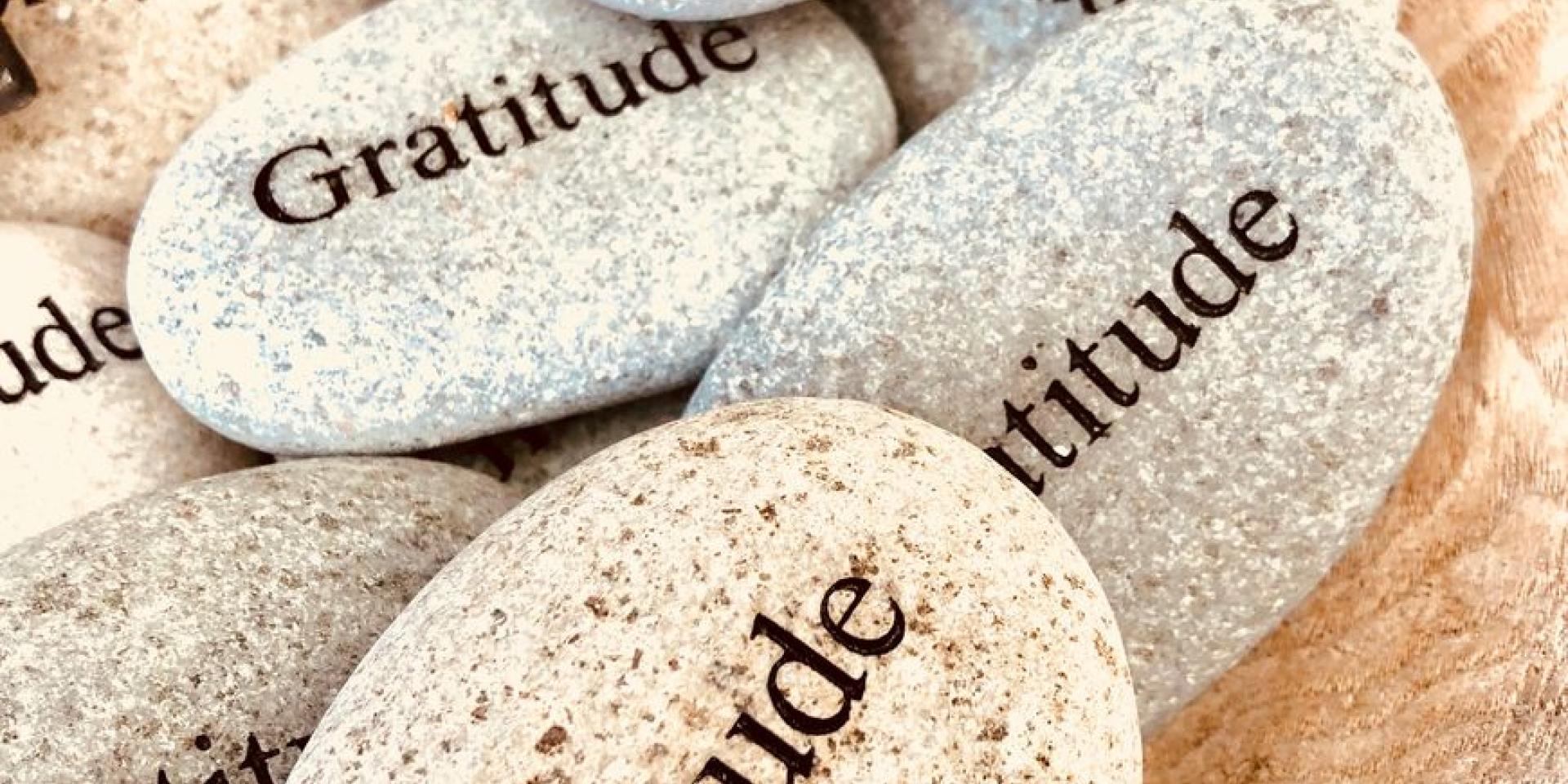 pebbles with word gratitude on them