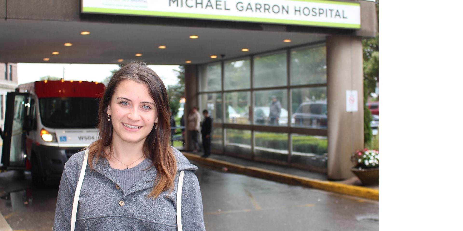 Matina Michelis impact story Kick the Stigma 2018 Matina Michelis in front of Michael Garron Hospital