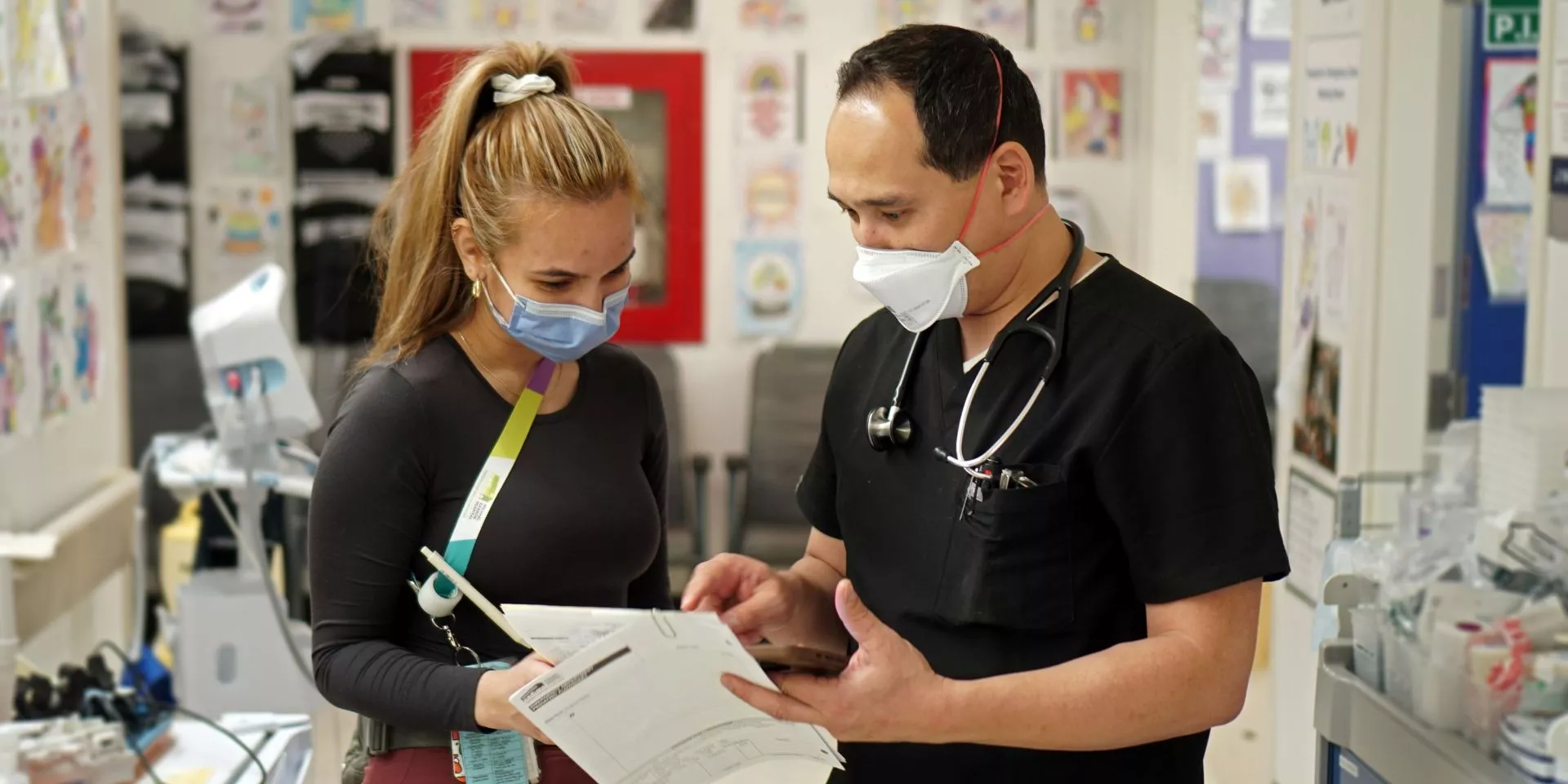 Dr. Kyle Vojdani, Chief and Medical Director of the Stavro Emergency Department, consults with Jessica Lo Russo, RPN. Dr. Kyle Vojdani, Chief and Medical Director of the Stavro Emergency Department, consults with Jessica Lo Russo, RPN.