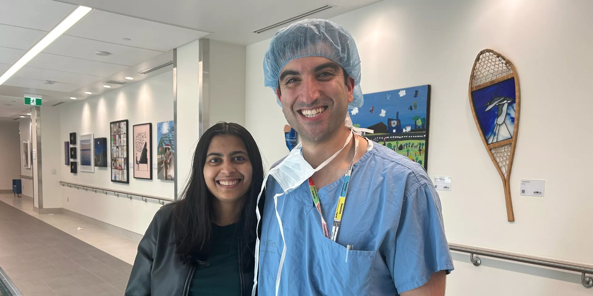 Urooj Siddiqui and anesthesiologist Dr. Joobin Sattar smiling in the hospital