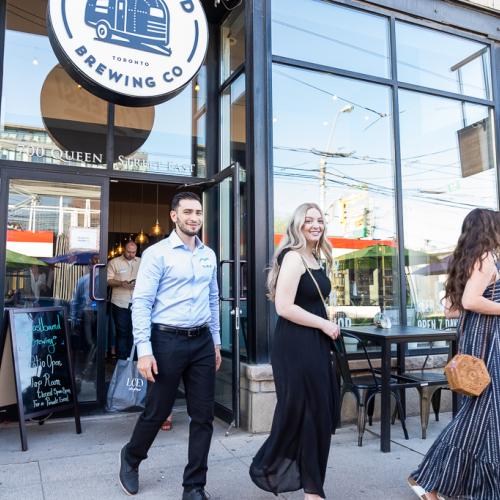 Guests outside Eastbound Brewing Company