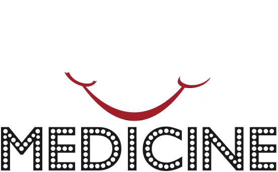 logo text with smiling mouth and a microphone