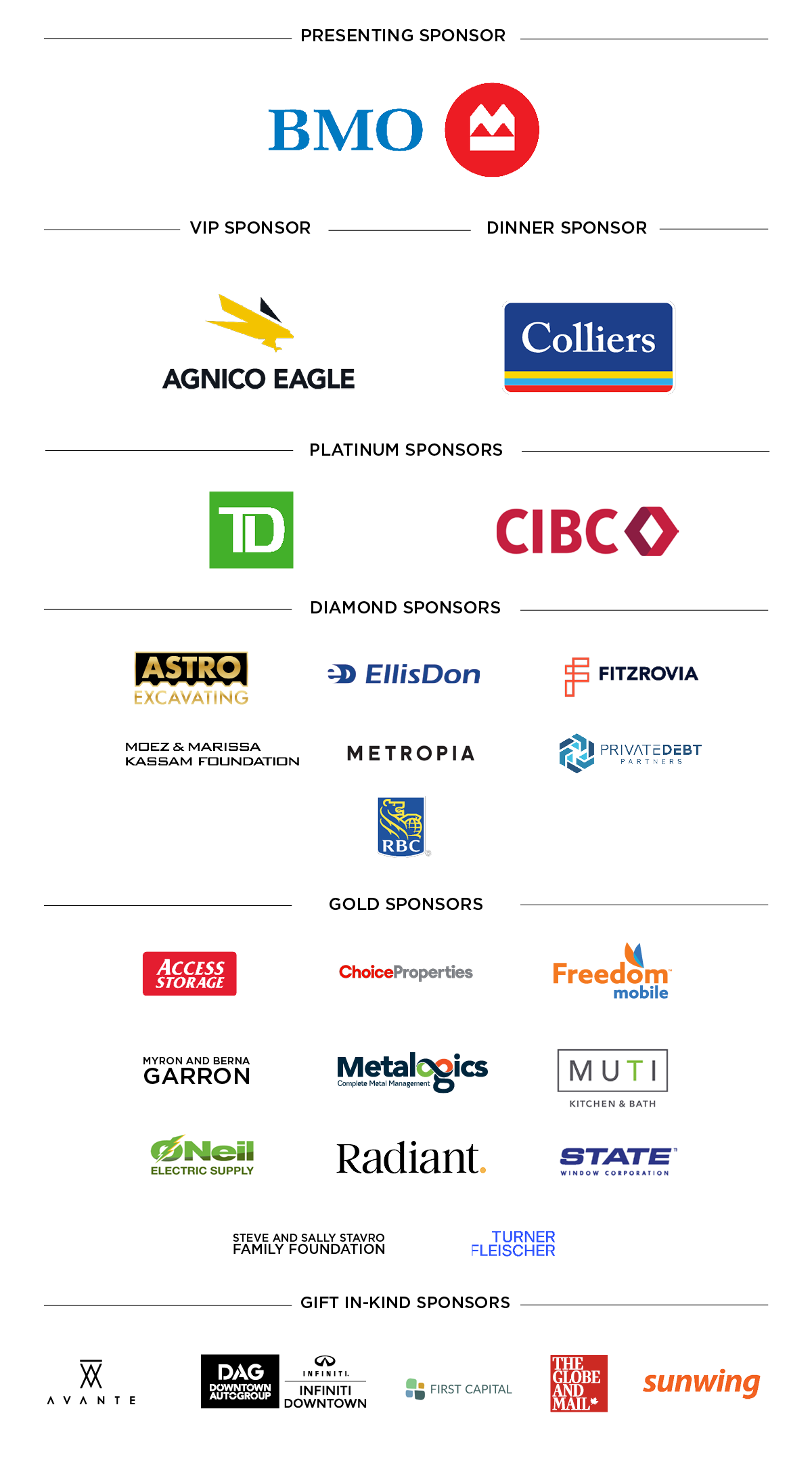 2023 Sponsors Sponsor logos including presenting sponsor Bank of Montreal