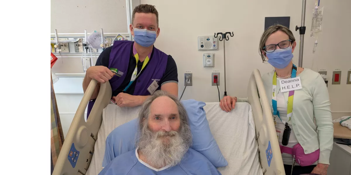 Robert, an older adult, enjoys visits from HELP team members, including Deanna Rosolen and HELP volunteer Dave Edwards. Robert, an older adult, enjoys visits from HELP team members, including Deanna Rosolen and HELP volunteer Dave Edwards.