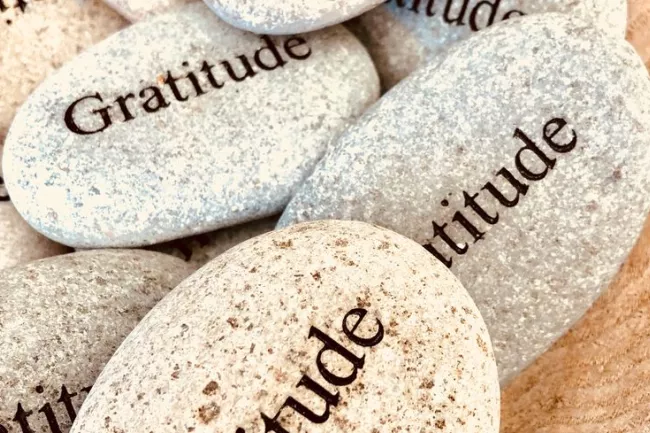 pebbles with word gratitude on them