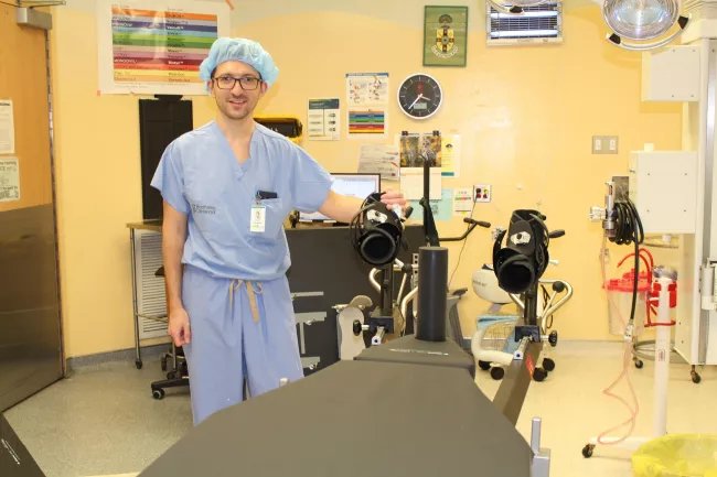 Dr. Dmitry Tsvetkov with the Hana surgical table  Dr. Dmitry Tsvetkov with Hana surgical table