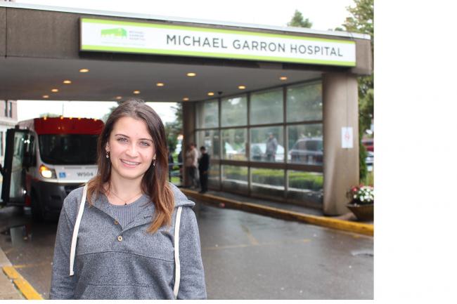 Matina Michelis in front of Michael Garron Hospital 