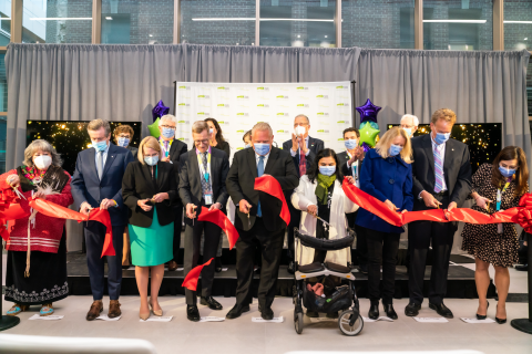 Ceremonial ribbon cutting at the Ken and Marilyn Thomson Patient Care Centre, with honoured guests such as Premier Doug Ford, Mayor John Tory and transformative donors Peter and Diana Thomson.