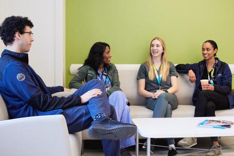 Dr. Maria Leis (second from right) and fellow learners in our Carswell Family Centre for Medical Education. Michael Garron Hospital helps train the next generation of physicians, in partnership with the University of Toronto.