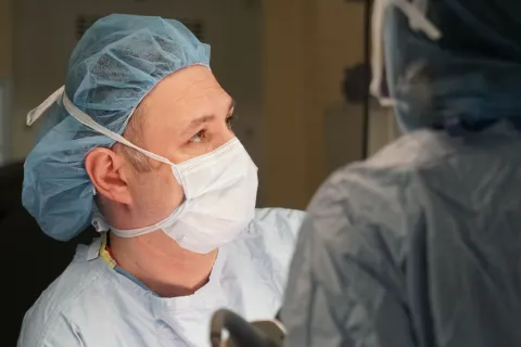 Dr. Sayf Gazala, Chief of Thoracic Surgery, in the operating room.