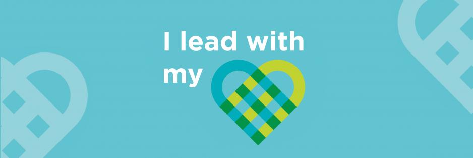 I lead with my heart logo on blue background